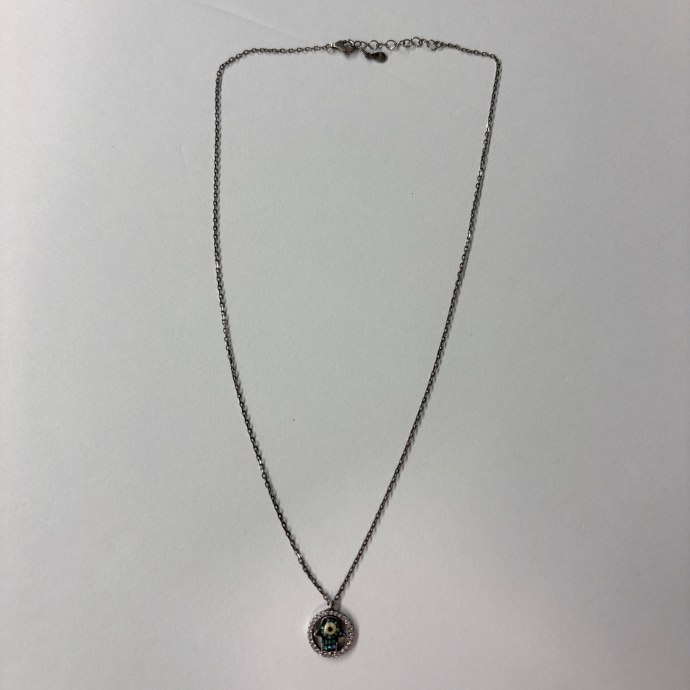 Unbranded Women Necklace OS Silver Hamsa Evil Eye Abalone CZ Halo S925